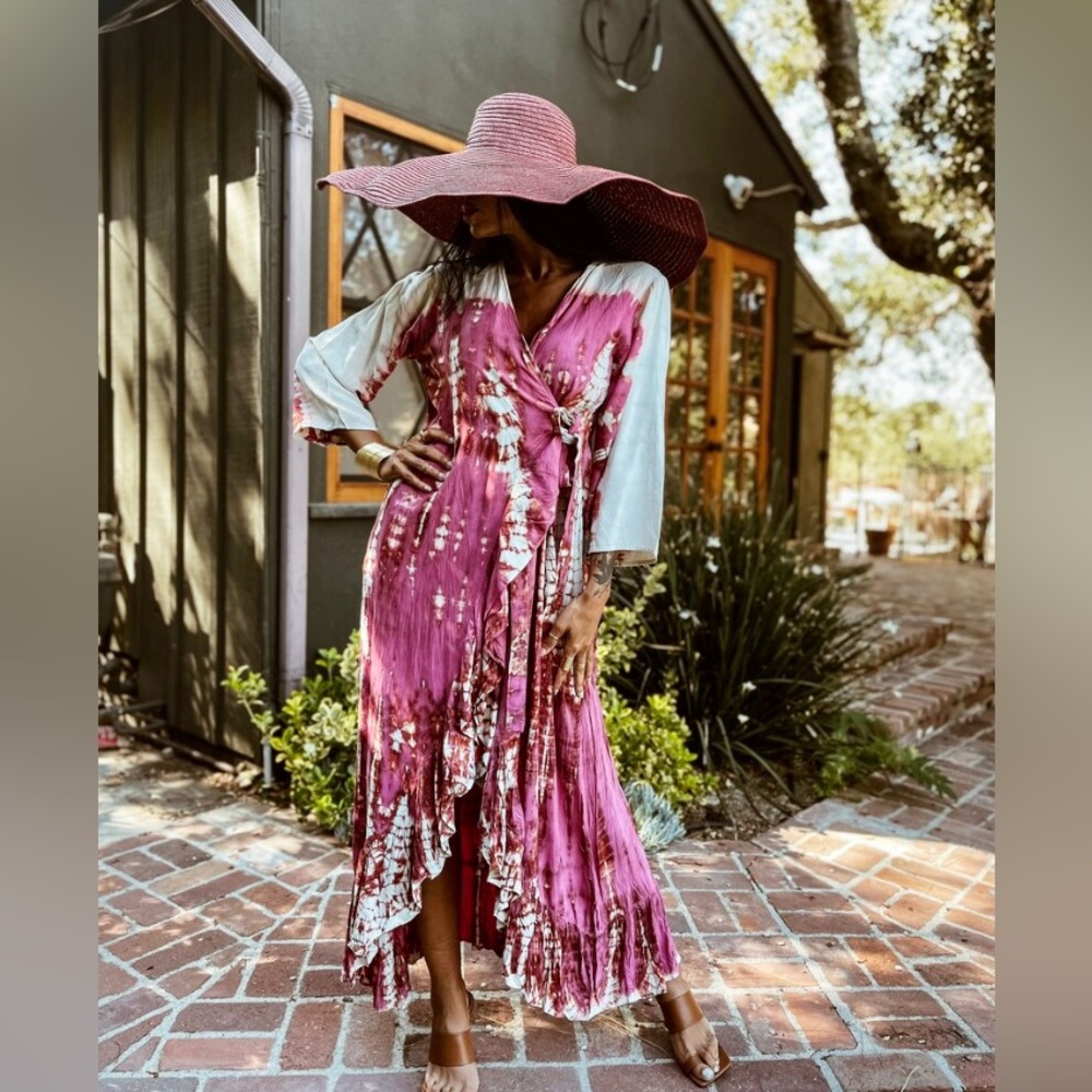 Handmade Hand Dyed Boho Bohemian Maxi Kimono Dress | Festival Rave Bali Chakra